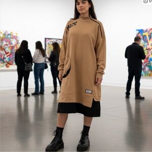 Punk Queen Funky One Pocket Two Tone Graffiti Print Cotton Sweater Dress Small